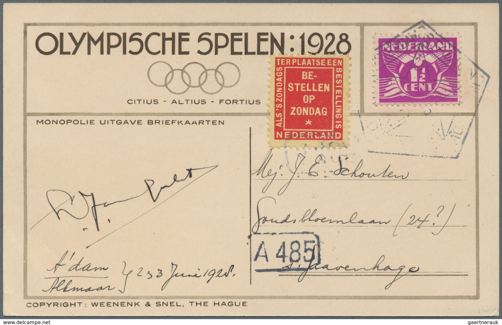 Thematik: Olympische Spiele / Olympic Games: 1928, The Netherlands For Amsterdam 1928. Olympic Pictu - Other & Unclassified