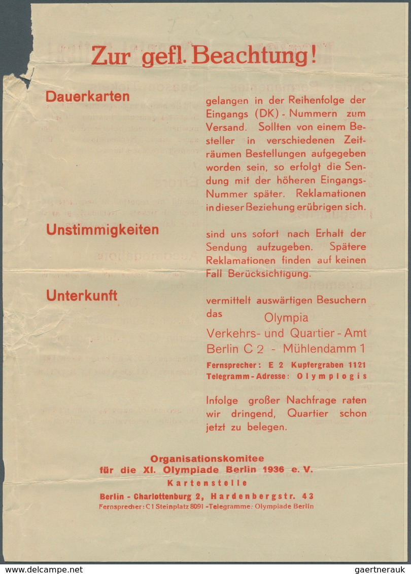 Thematik: Olympische Spiele / Olympic Games: 1936 Deutsches Reich, Einschreibe-Vordruckumschlag Mit - Other & Unclassified