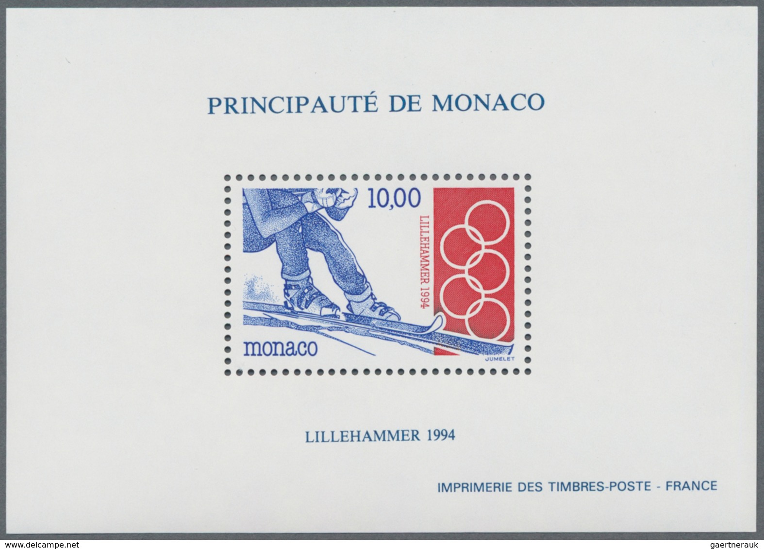 Thematik: Olympische Spiele / Olympic Games: 1994, MONACO: Olympic Winter Games Lillehammer Perforat - Andere & Zonder Classificatie