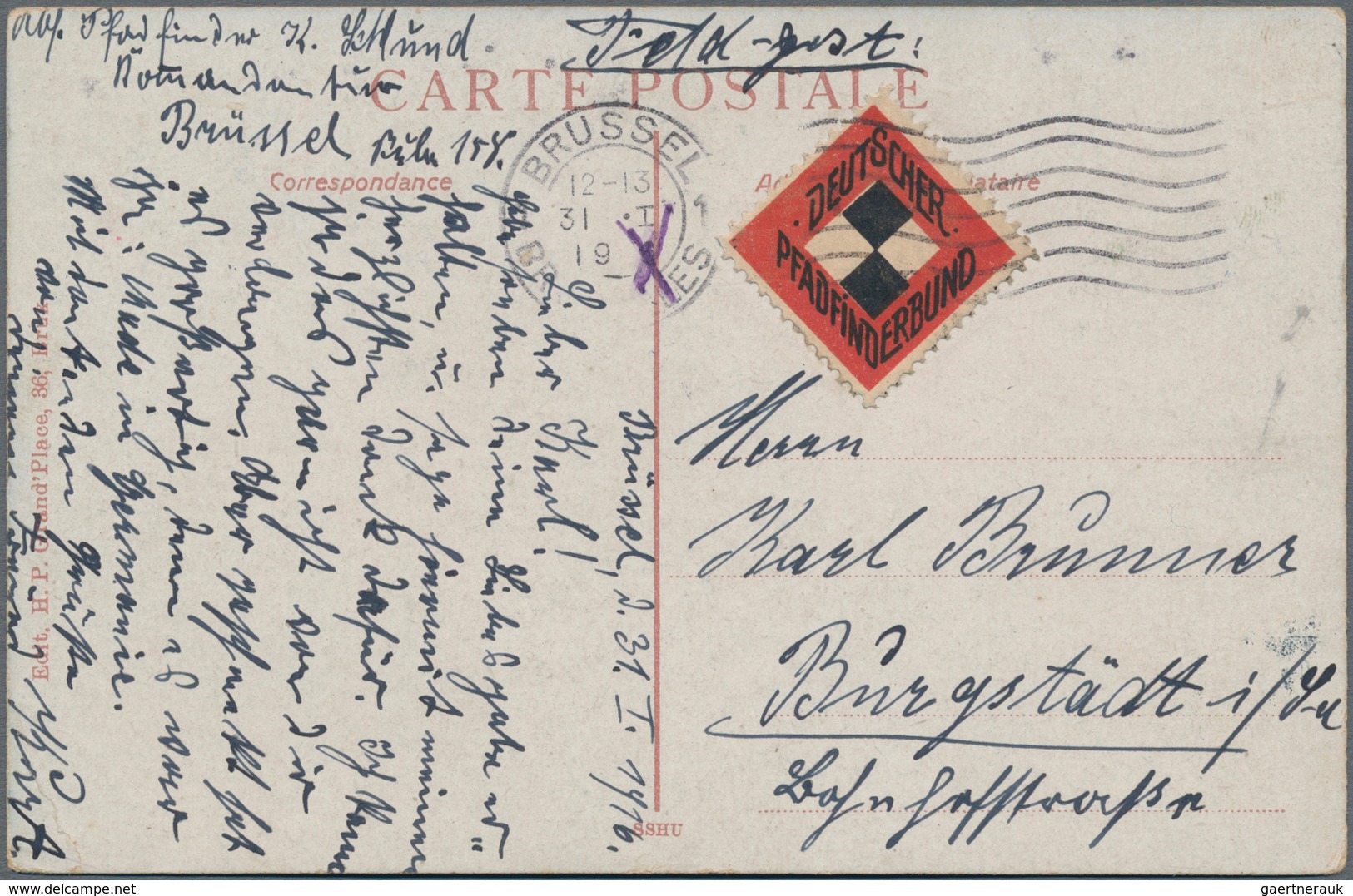 Thematik: Pfadfinder / Boy Scouts: 1916, German Reich. Field Post German Scouts In Brussels (31.1.16 - Other & Unclassified