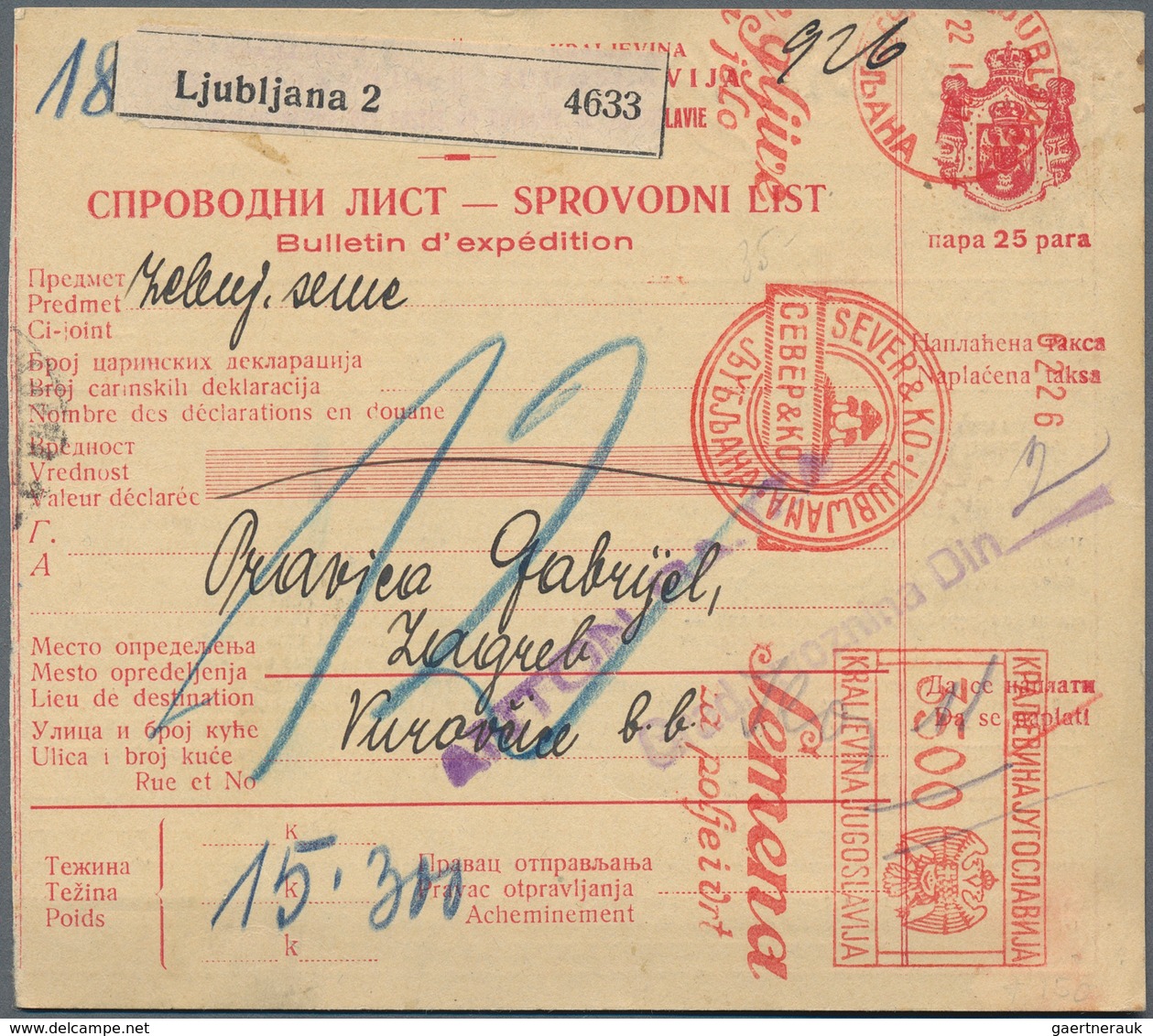 Thematik: Pilze / Mushrooms: JUGOSSLAVIA. 1937. 25p Red/yellowish Parcel Card Accompanying A Heavy P - Champignons