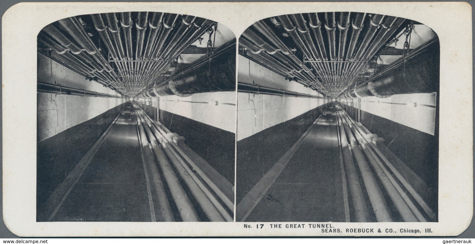 Thematik: Postautomation / Postal Mecanization: 1910/1920, Five Stereopicture Cards Showing "PNEUMAT - Post