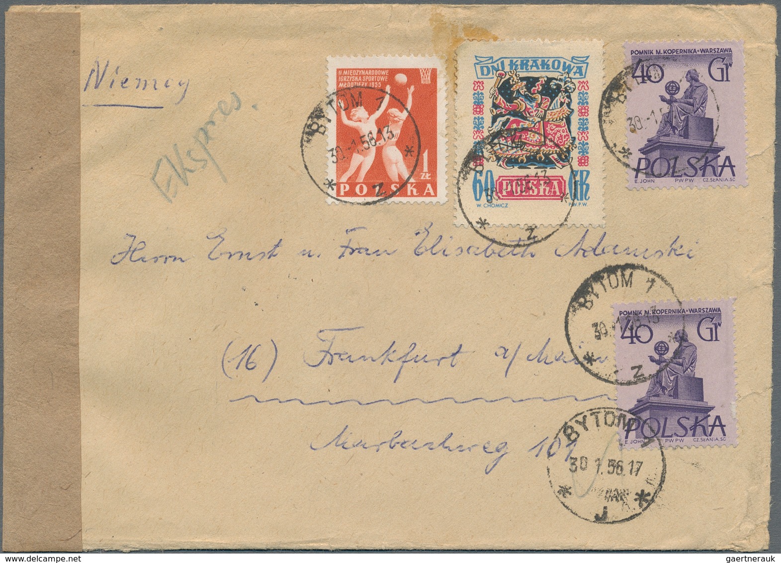 Thematik: Postautomation / Postal Mecanization: 1956, Expressbrief Aus BYTOM (POLEN) Nach Frankfurt - Post