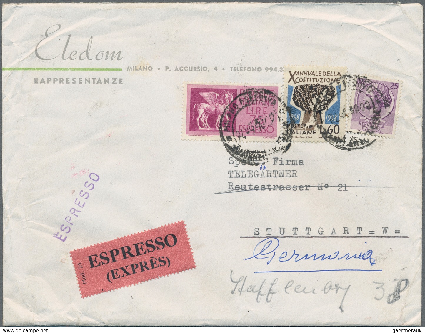 Thematik: Postautomation / Postal Mecanization: 1958, Eilbrief Aus Milano (Italien) Rückseitig Mit A - Post