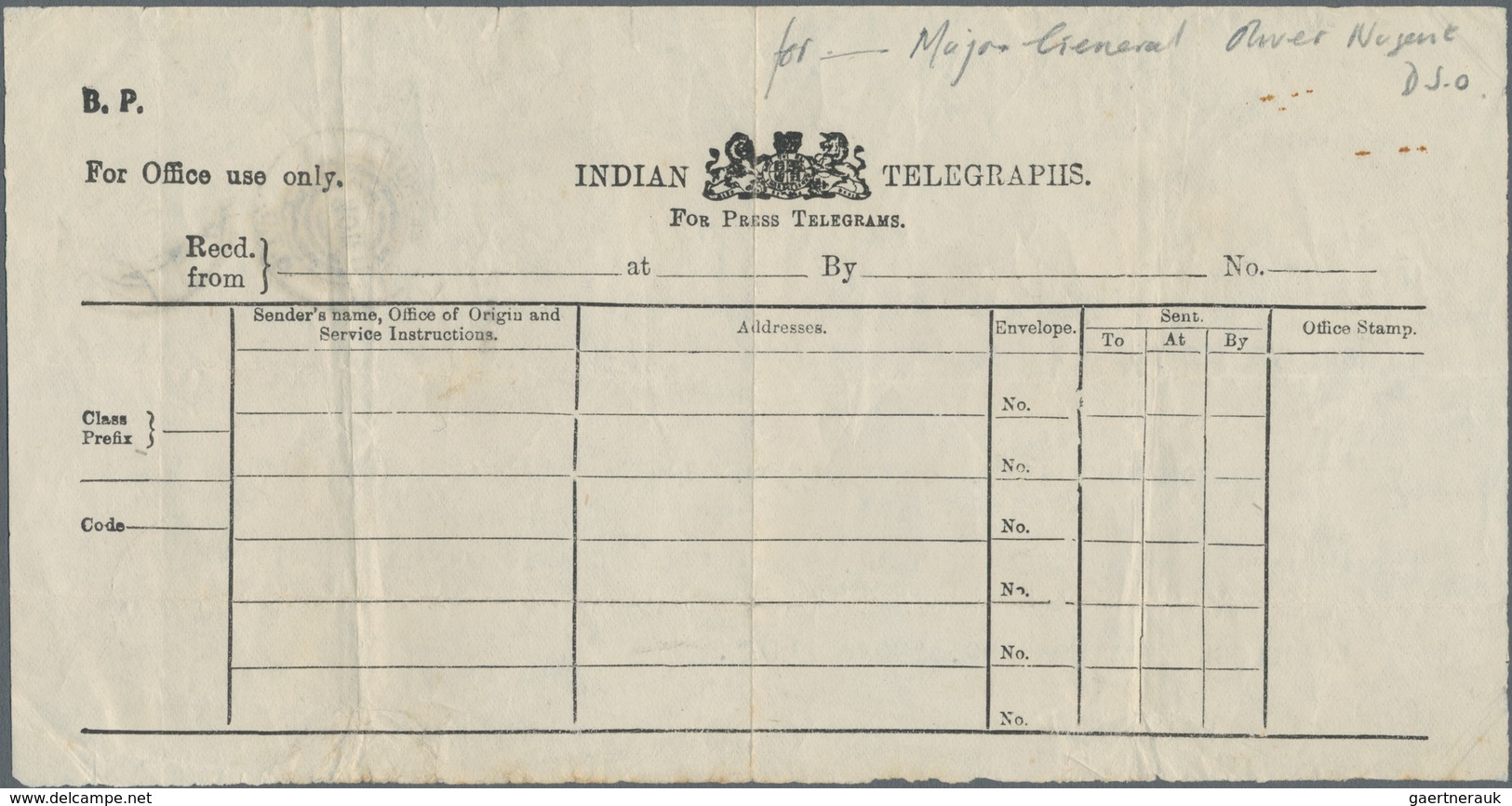 Thematik: Politik / Politics: 1918, World War I. Indian Telegram Annoncing END OF WAR "... Hostiliti - Unclassified