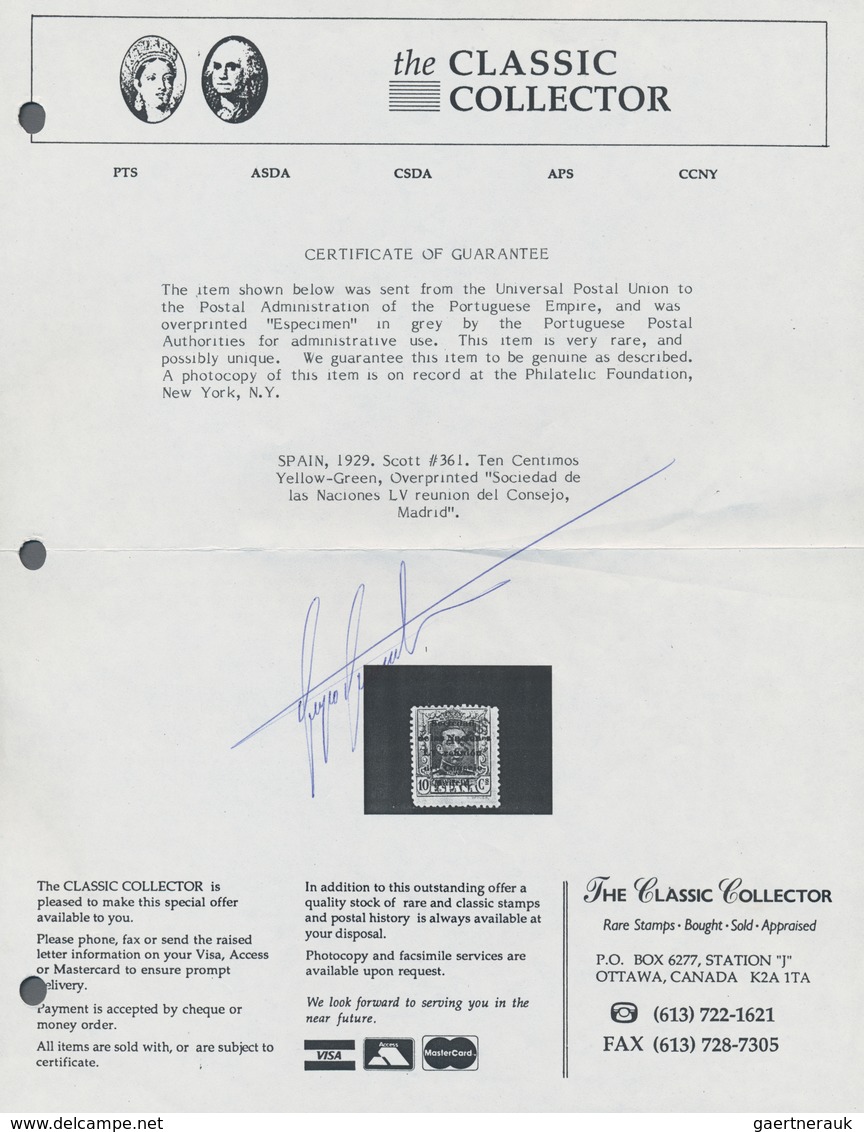 Thematik: Politik / Politics: 1929, Spain. 10 Centimos, Yellow-green, Overprinted "Sociedad De Las N - Zonder Classificatie