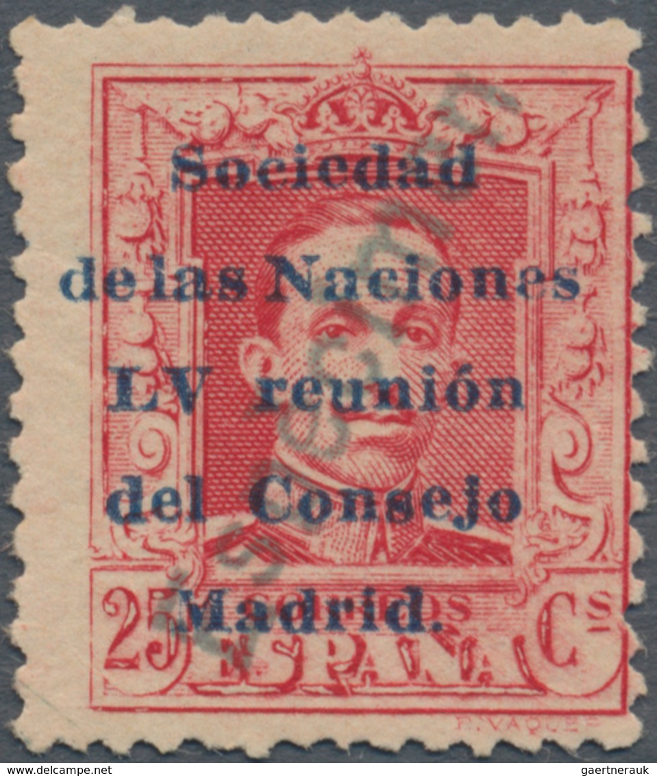 Thematik: Politik / Politics: 1929, Spain. 25 Centimos, Carmine, Overprinted "Sociedad De Las Nacion - Zonder Classificatie