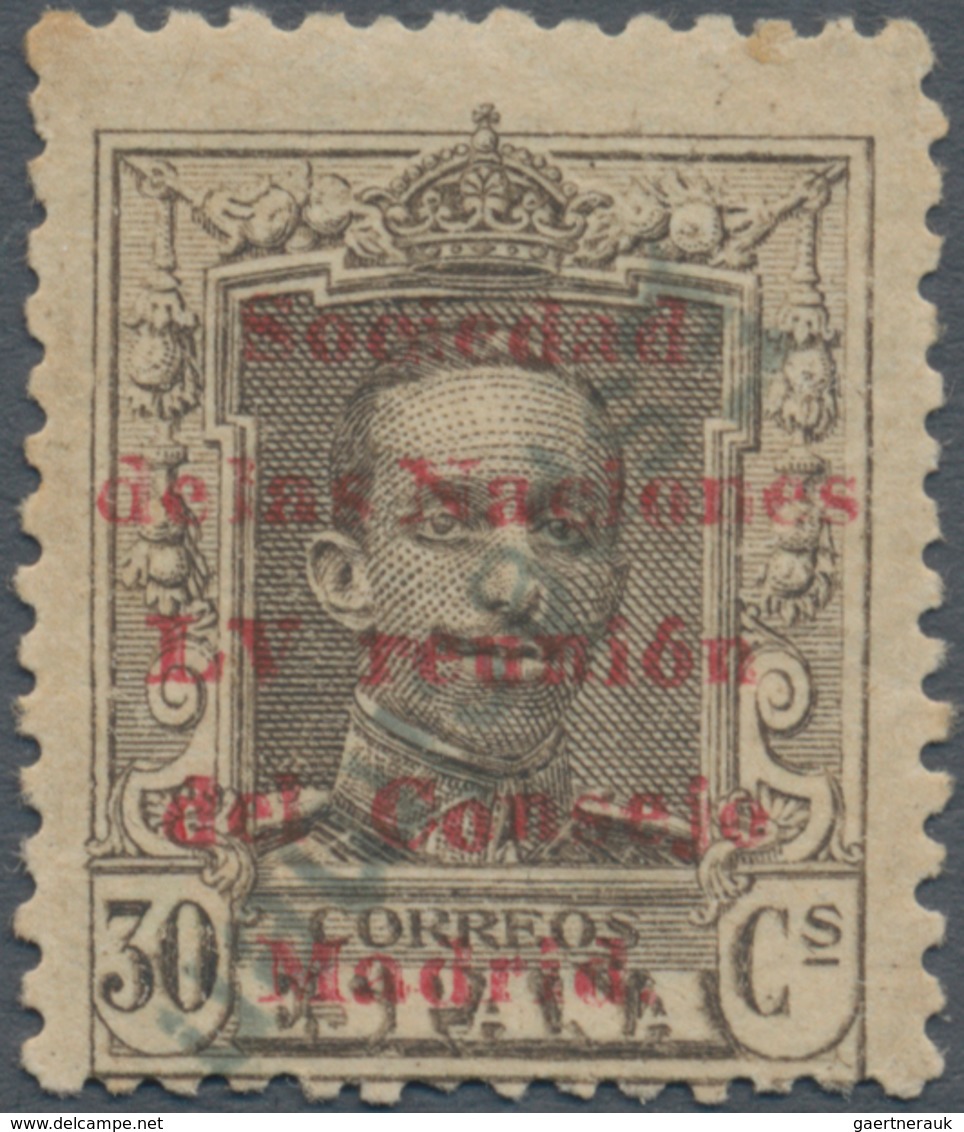 Thematik: Politik / Politics: 1929, Spain. 30 Centimos, Black-brown, Overprinted "Sociedad De Las Na - Unclassified