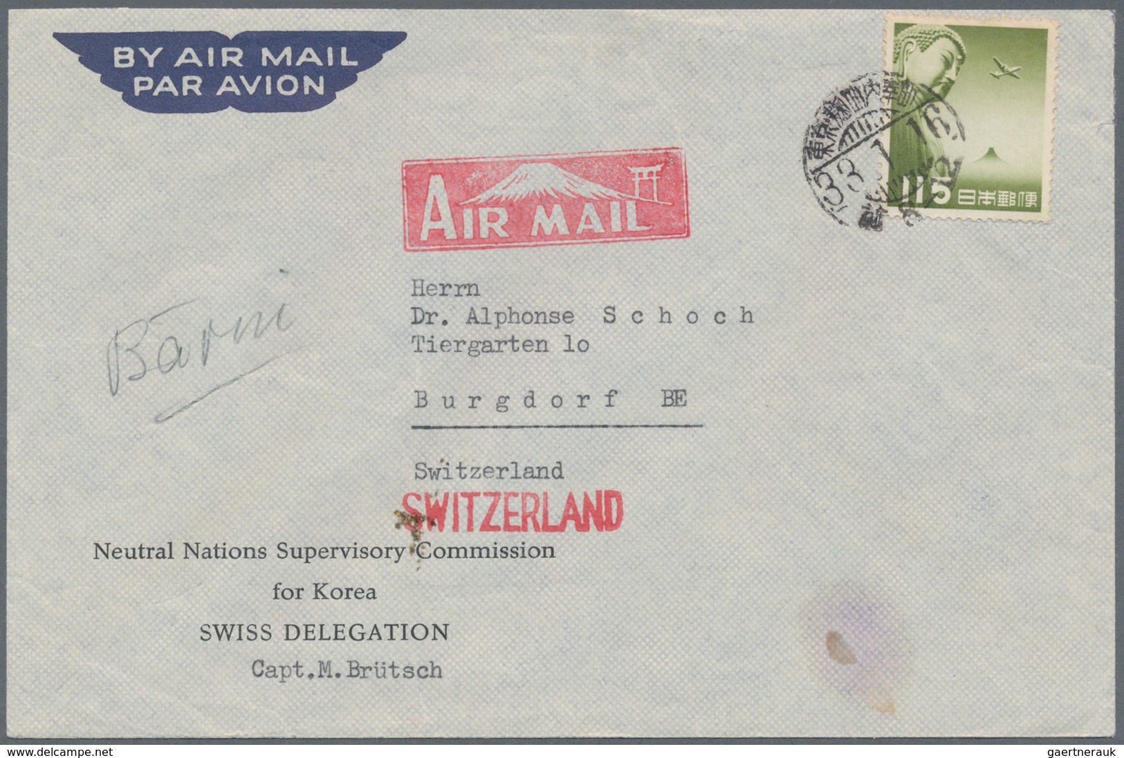 Thematik: Politik / Politics: 1950, Airmail Cover With Imprint "Neutral Nation Supervisory Commissio - Ohne Zuordnung