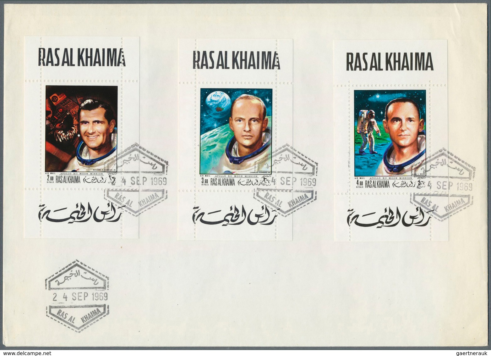 Thematik: Raumfahrt / Astronautics: 1969, Ras Al Khaima, Apollo, 60dh. To 5.60r., Se-tenant Block/so - Andere & Zonder Classificatie