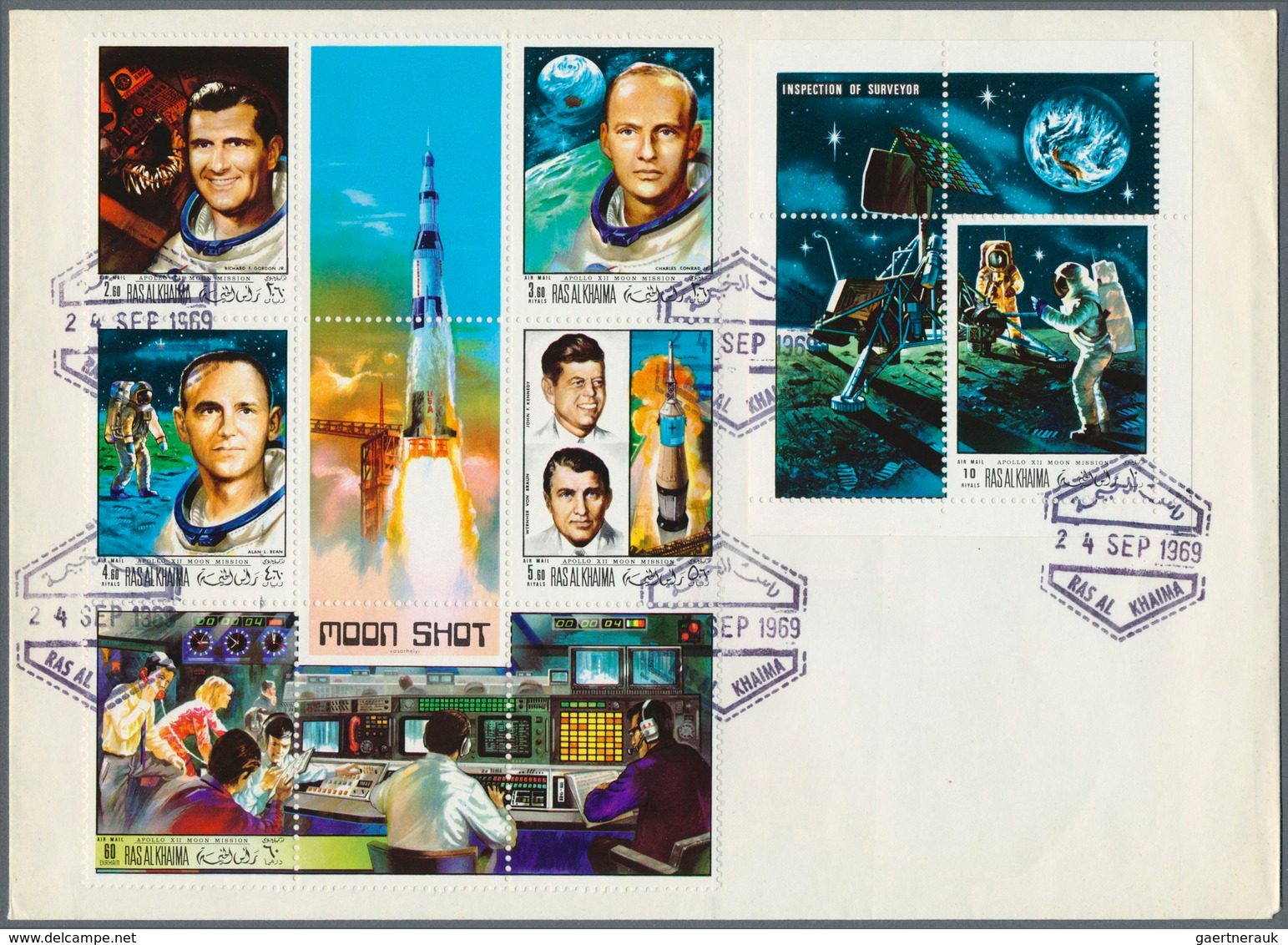 Thematik: Raumfahrt / Astronautics: 1969, Ras Al Khaima, Apollo, 60dh. To 5.60r., Se-tenant Block/so - Other & Unclassified