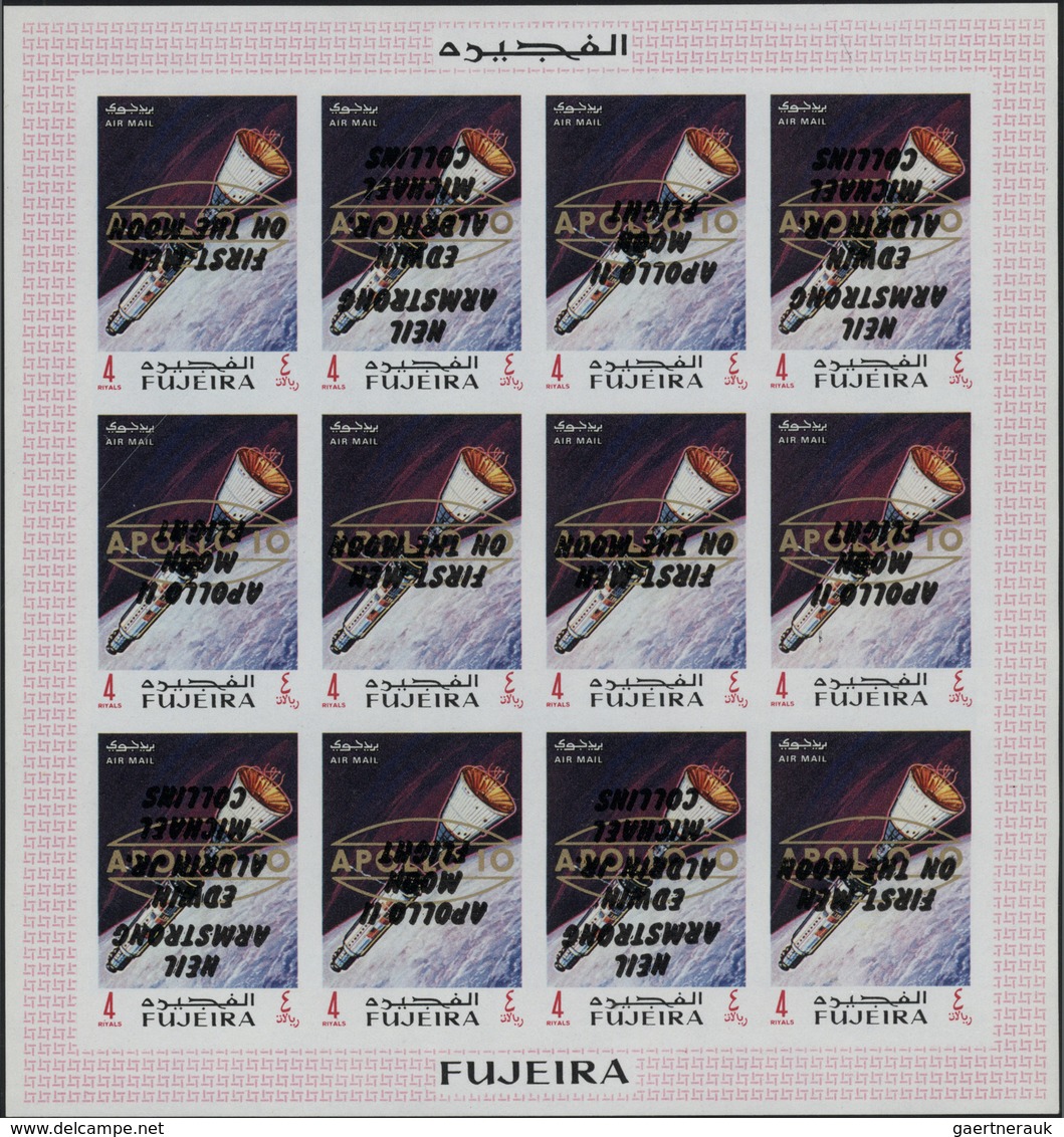 Thematik: Raumfahrt / astronautics: 1969, Fudschaira/Fujeira, Apollo 11 INVERTED OVERPRINTS (all thr