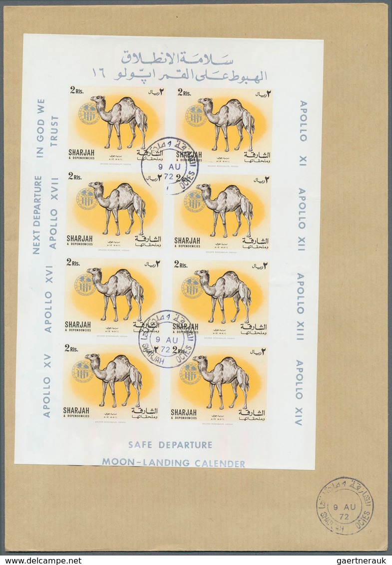Thematik: Raumfahrt / astronautics: 1972, Sharjah, Domestic Animals 5dh. to 2r., seven imperf. value