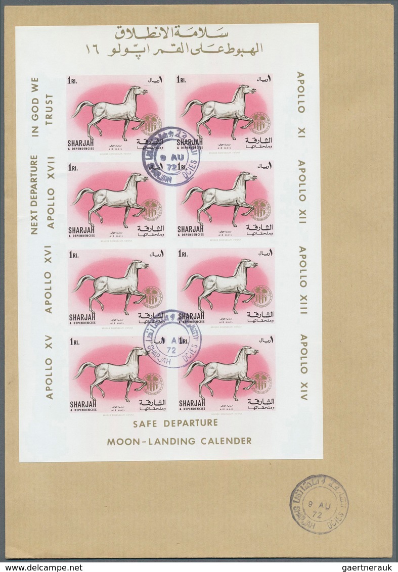 Thematik: Raumfahrt / astronautics: 1972, Sharjah, Domestic Animals 5dh. to 2r., seven imperf. value