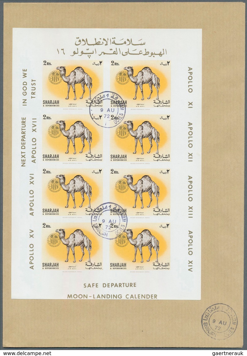 Thematik: Raumfahrt / astronautics: 1972, Sharjah, Domestic Animals 5dh. to 2r., seven imperf. value