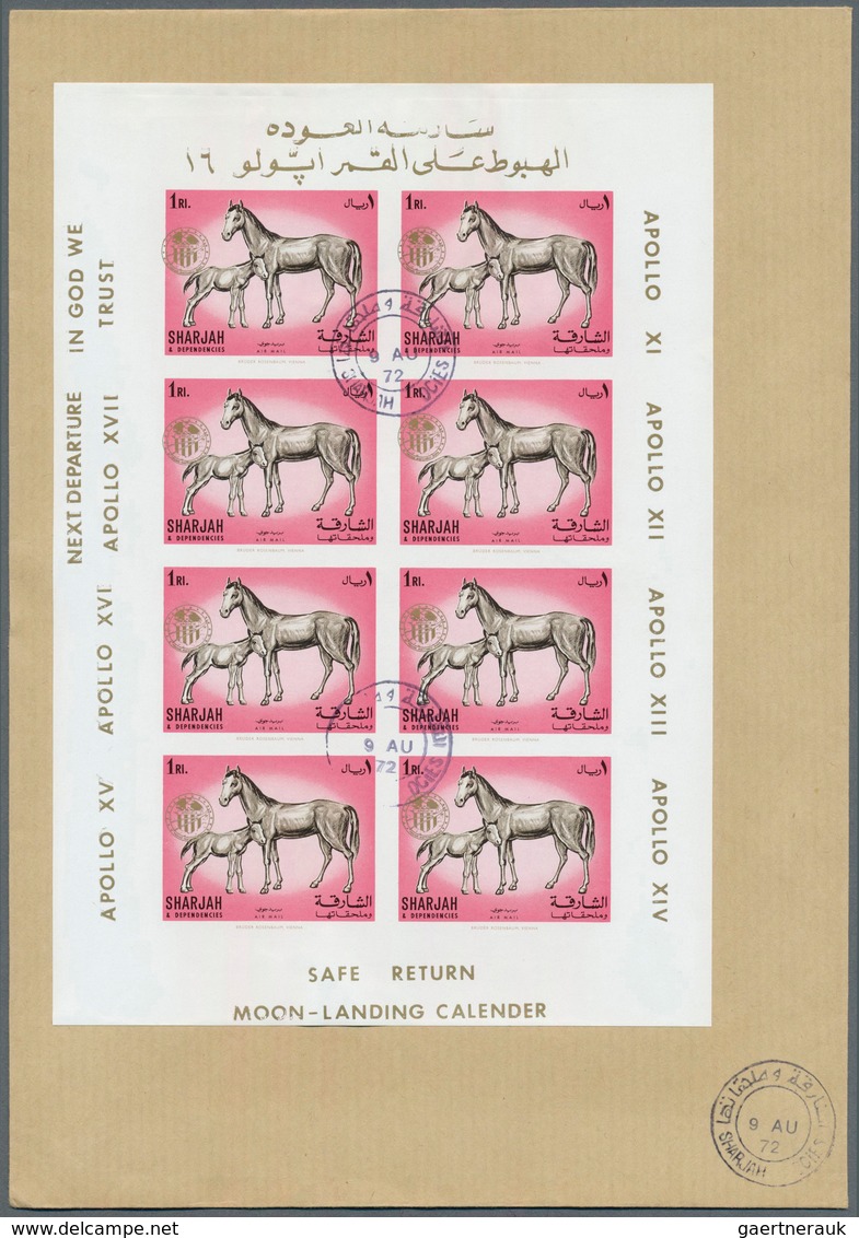 Thematik: Raumfahrt / astronautics: 1972, Sharjah, Domestic Animals 5dh. to 2r., seven imperf. value