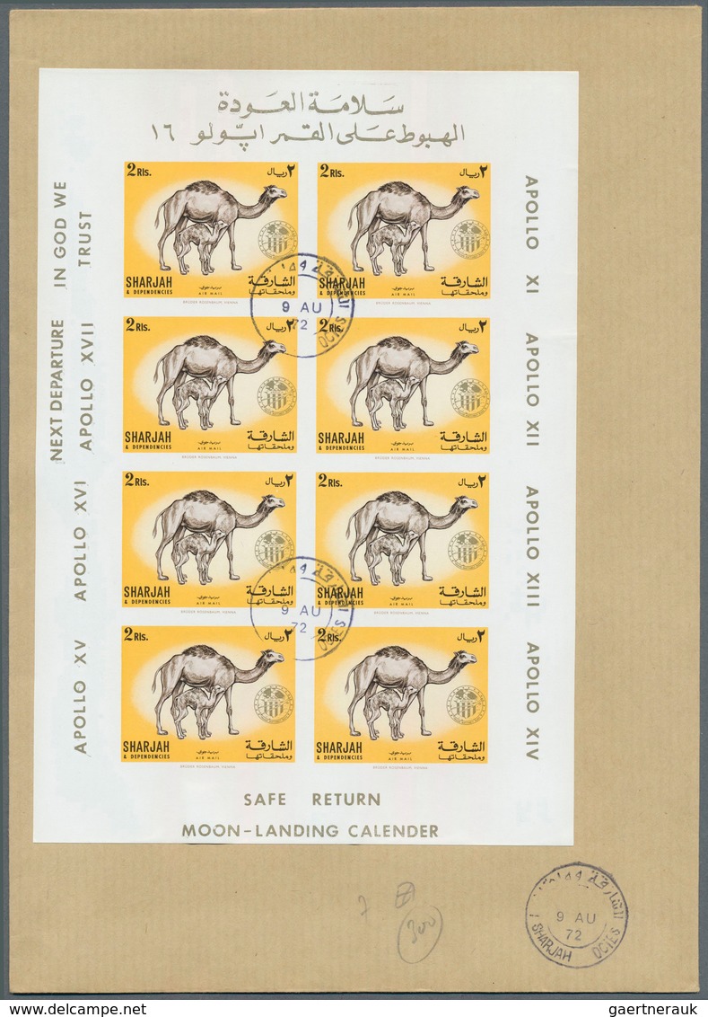 Thematik: Raumfahrt / astronautics: 1972, Sharjah, Domestic Animals 5dh. to 2r., seven imperf. value