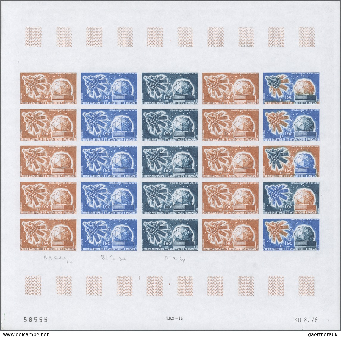 Thematik: Raumfahrt / Astronautics: 1979, F.S.A.T. Complete Color Proof Sheet Of 25 For The 1.90fr V - Other & Unclassified