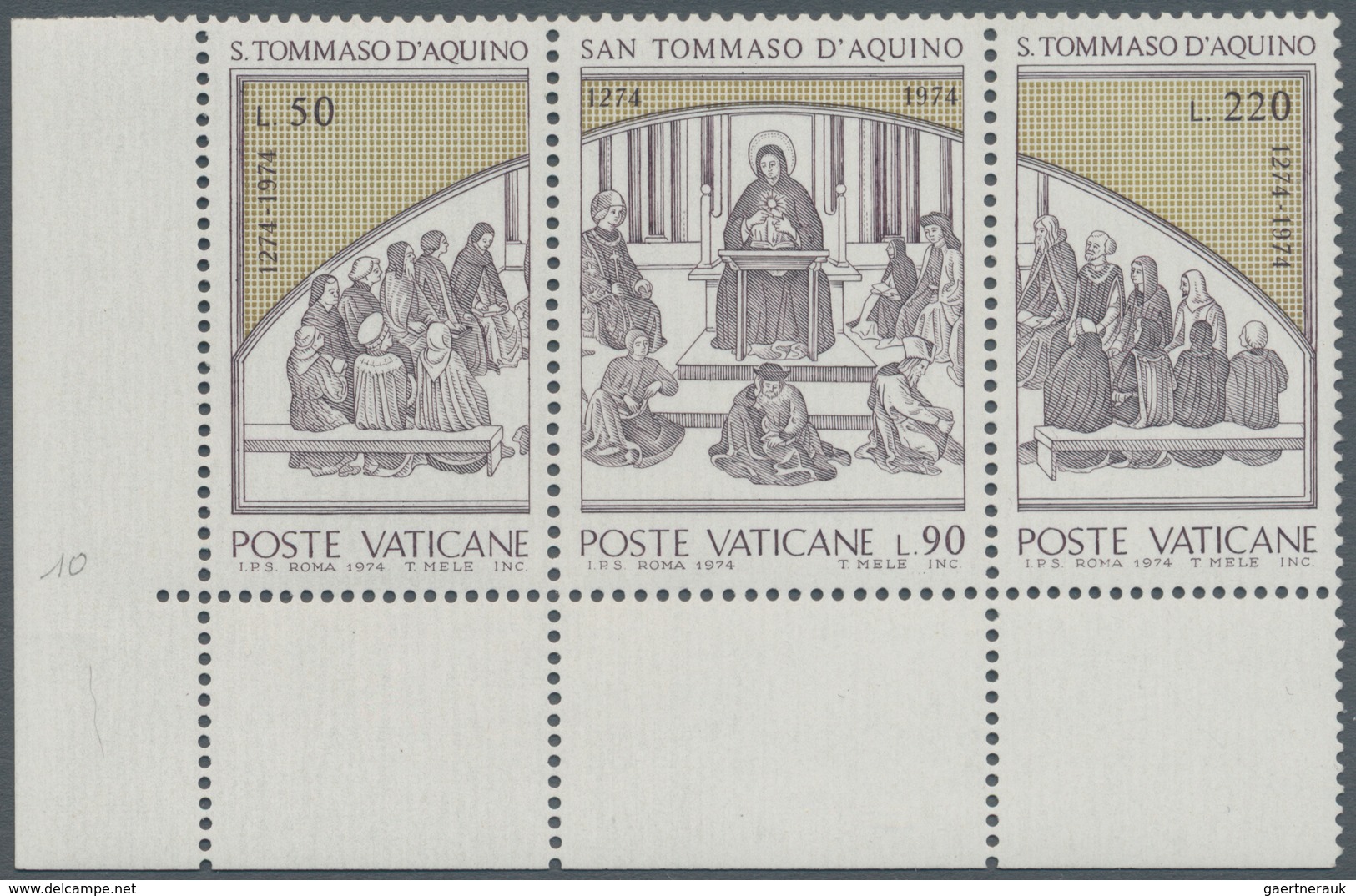 Thematik: Religion / Religion: 1974, Vatikan, 50 L, 90 L And 220 L "Thomas Aquinas", Complete Set In - Andere & Zonder Classificatie