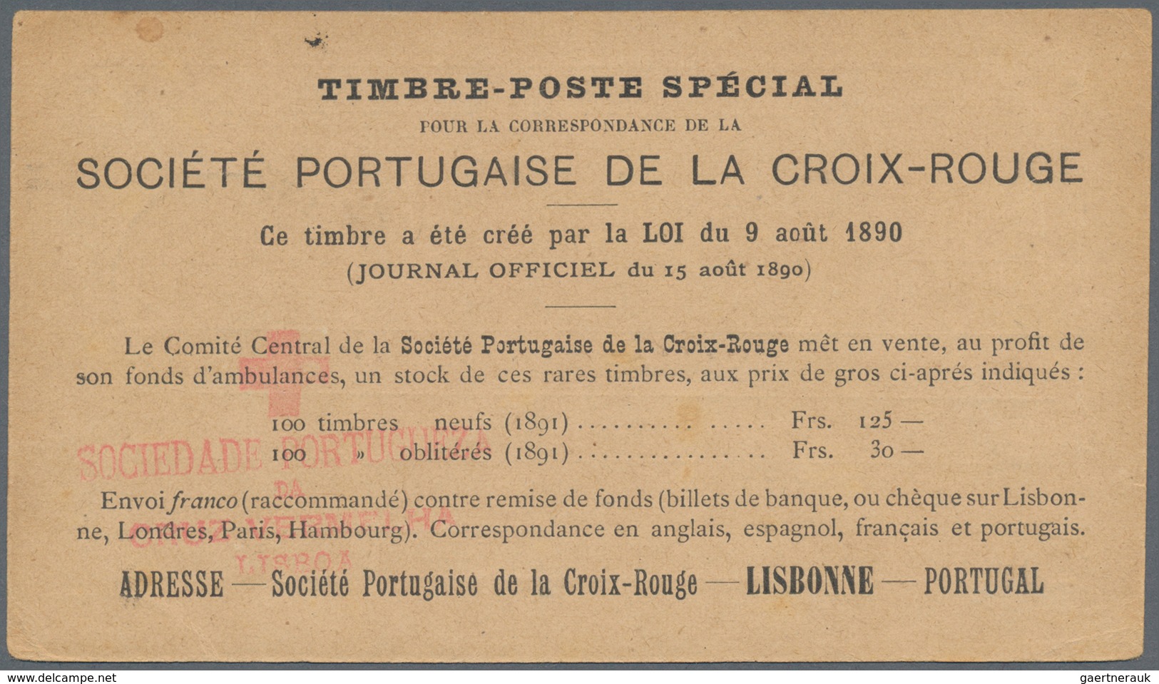 Thematik: Rotes Kreuz / Red Cross: 1887, Portugese Stationery Card 20 R, With Private Imprint On Rev - Red Cross