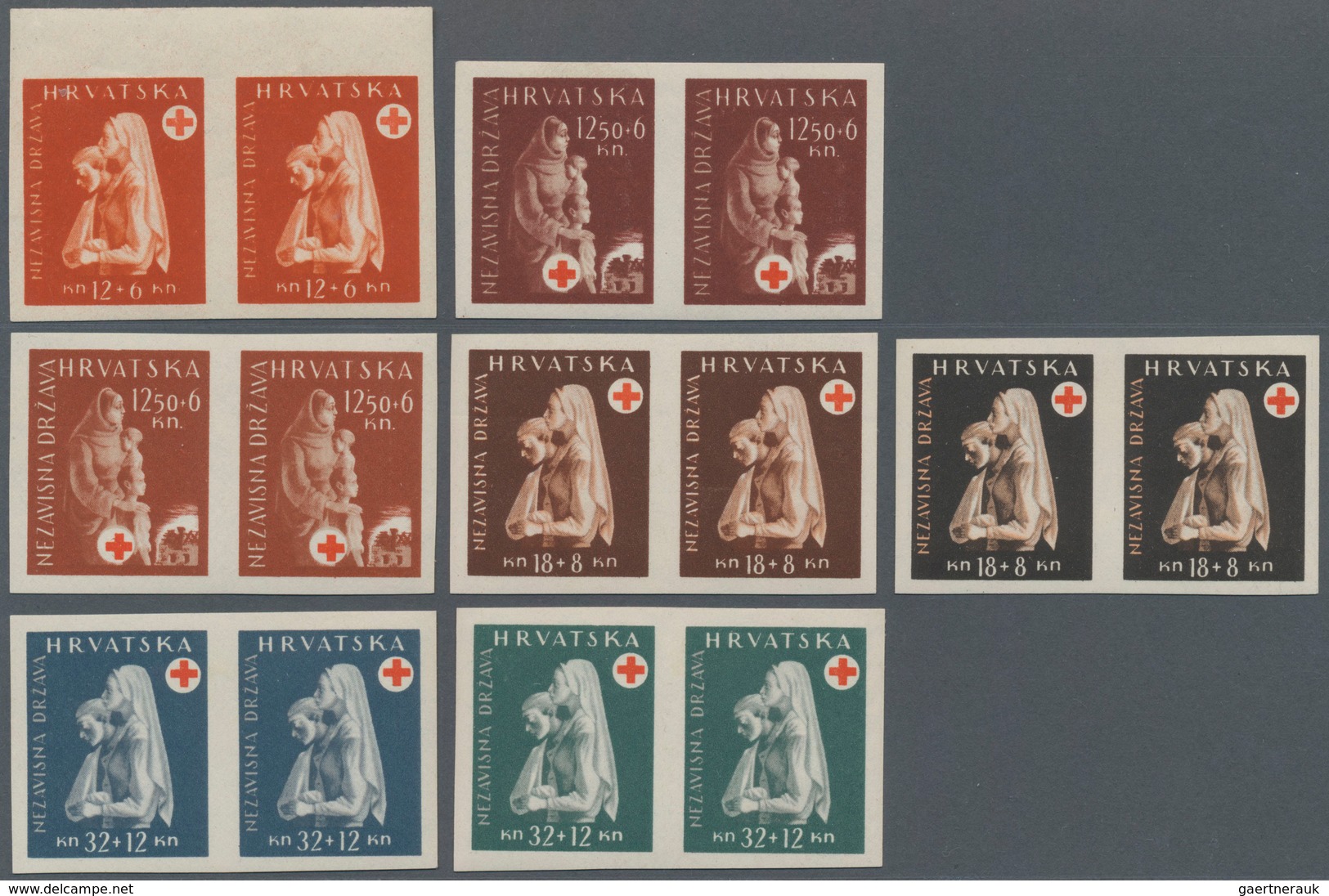 Thematik: Rotes Kreuz / red cross: 1943 (3 Oct). Red Cross Fund. Variety: Set of ten, IMPERF x L11 1