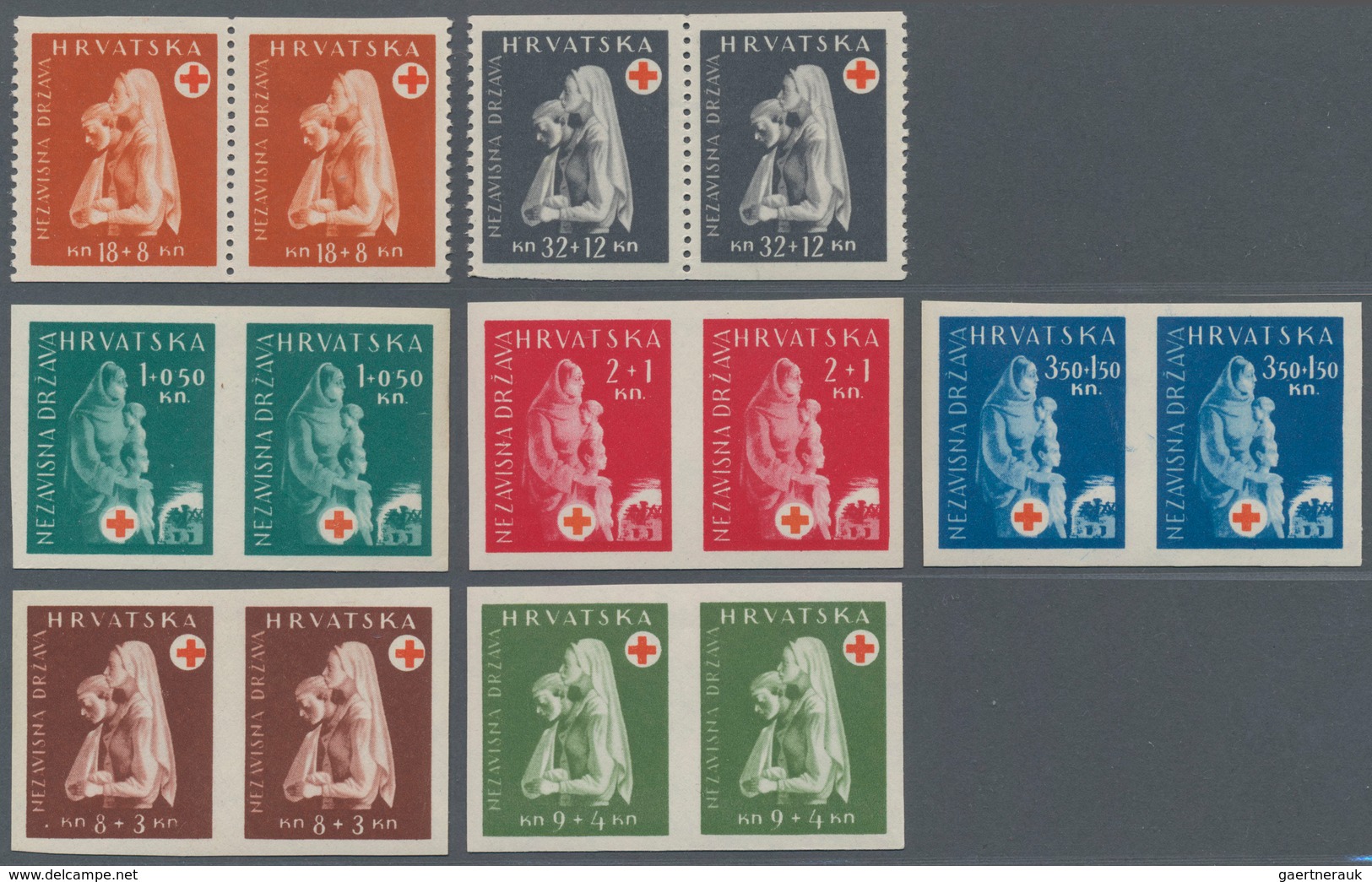 Thematik: Rotes Kreuz / red cross: 1943 (3 Oct). Red Cross Fund. Variety: Set of ten, IMPERF x L11 1