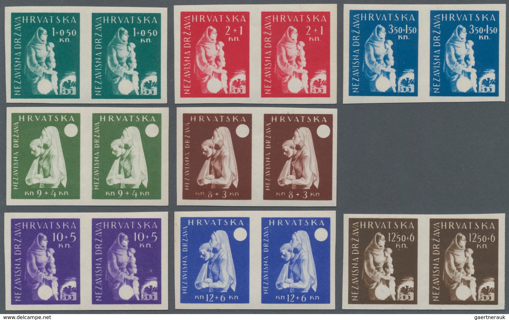 Thematik: Rotes Kreuz / red cross: 1943 (3 Oct). Red Cross Fund. Variety: Set of ten, IMPERF x L11 1