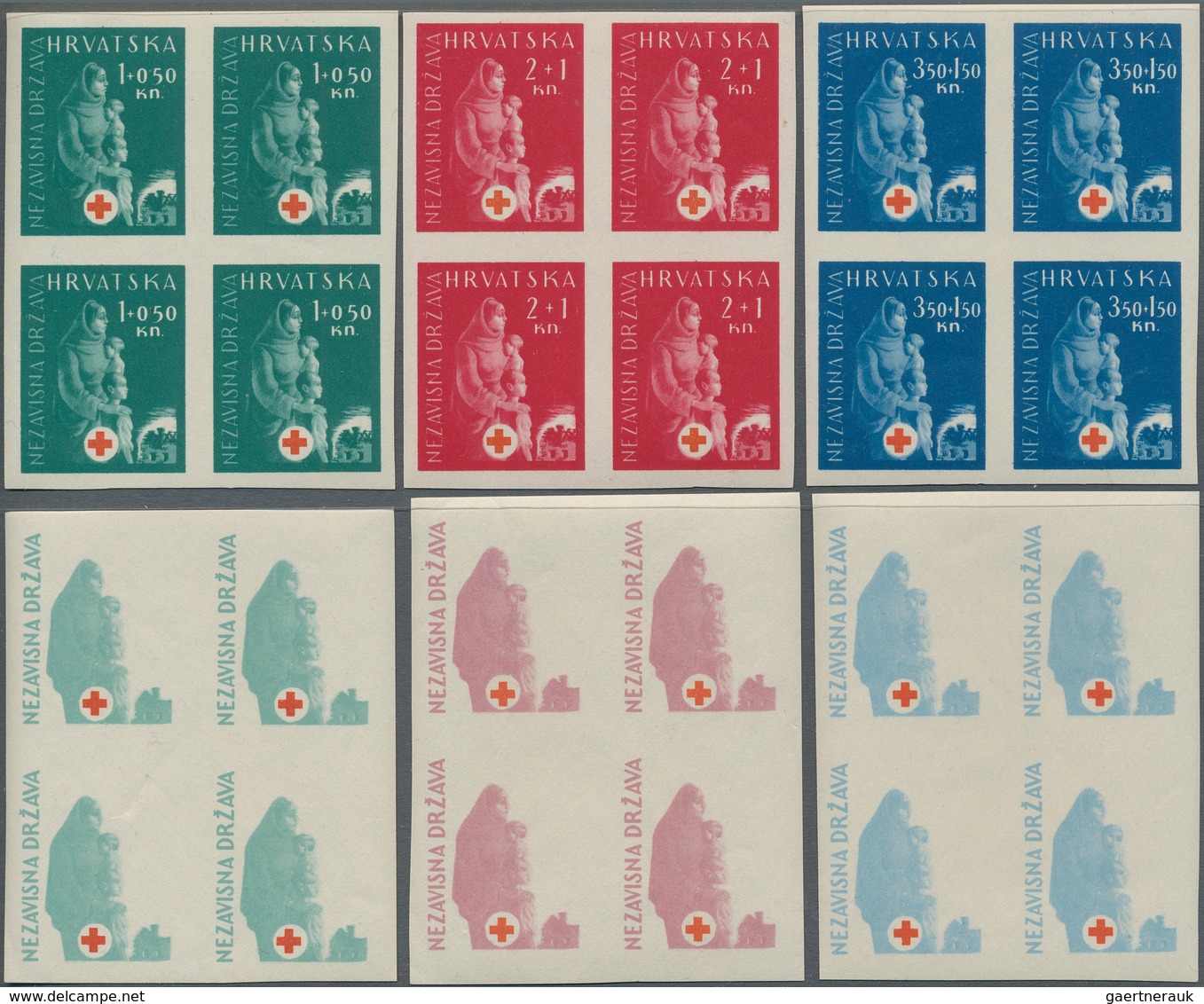 Thematik: Rotes Kreuz / red cross: CROATIA: 1943. Red Cross Fund. Two sets of ten in mint never hing