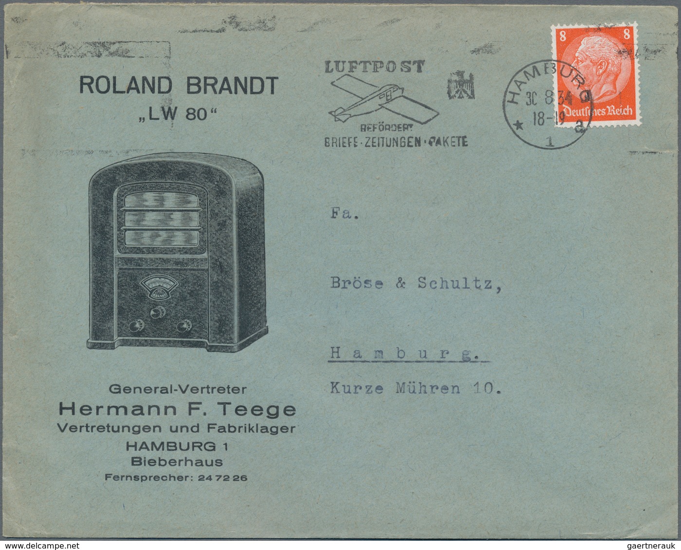 Thematik: Rundfunk-Radio / Broadcasting-radio: 1934/1935, 3 Business Envelopes Advertising Radio Rec - Telecom