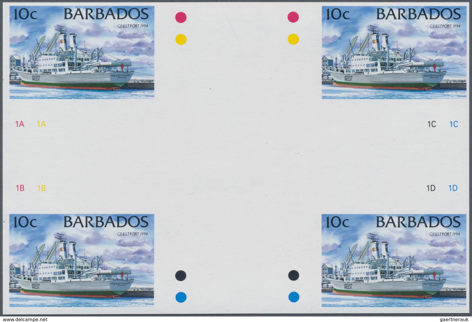 Thematik: Schiffe / Ships: 1994, Barbados. IMPERFORATE Cross Gutter Pair For The 10c Value Of The SH - Barcos