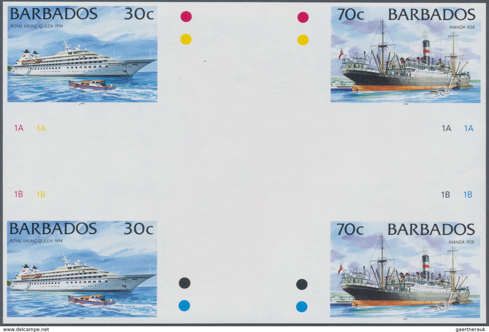 Thematik: Schiffe / Ships: 1996, Barbados. IMPERFORATE Cross Gutter Pair For The 30c And 70c Values - Barcos