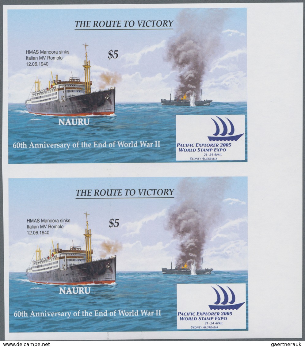 Thematik: Schiffe / Ships: 2005, NAURU: 60 Years End Of WWII Miniature Sheet (HMAS Manoora Sinks Ita - Ships
