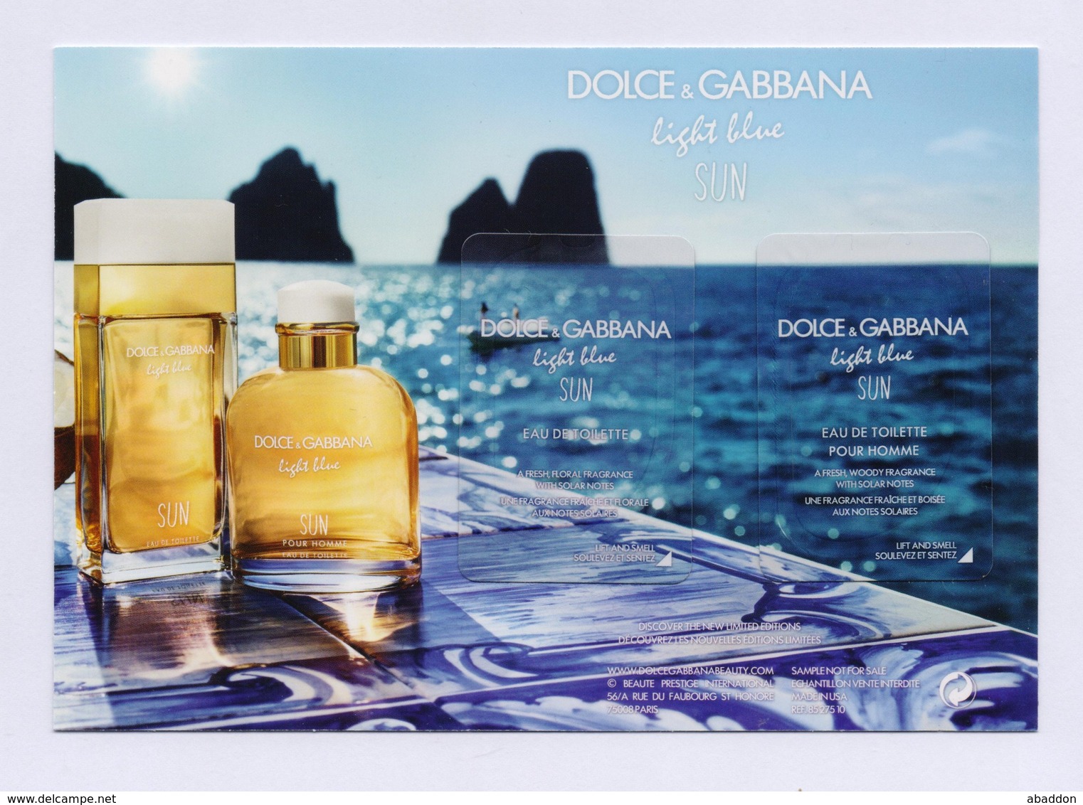 DOLCE & GABBANA - Light Blue - SUN --- Carte Parfumée Perfume Card Avec 2 Patch - Modern (ab 1961)