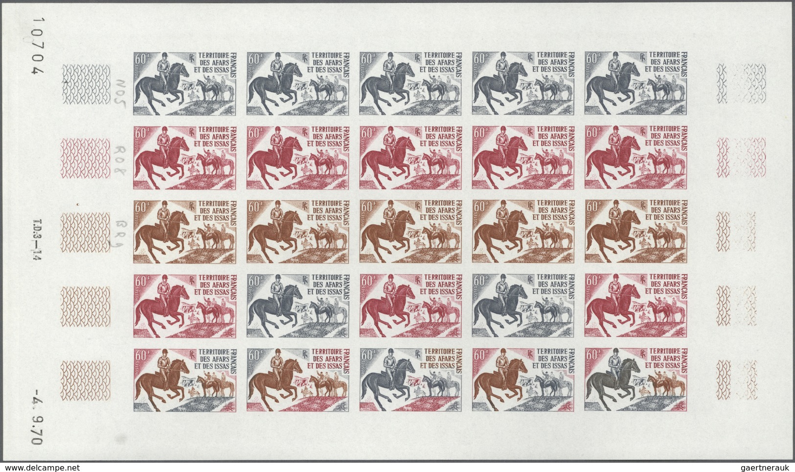 Thematik: Sport-Pferdesport / Sport Equestrian Sports: 1970, Afars And Issas. Lot Of 3 Different Col - Horses