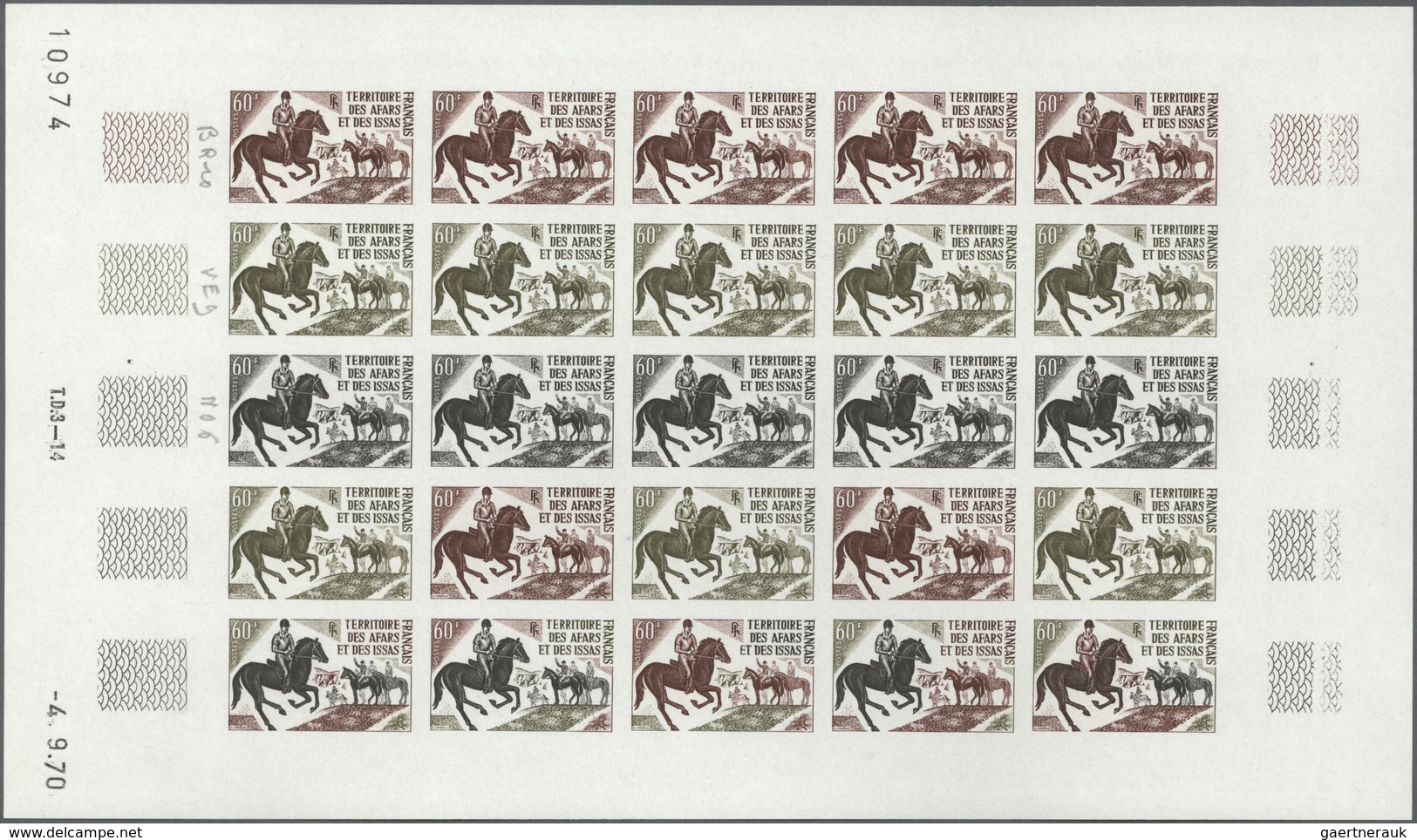 Thematik: Sport-Pferdesport / Sport Equestrian Sports: 1970, Afars And Issas. Lot Of 3 Different Col - Paardensport