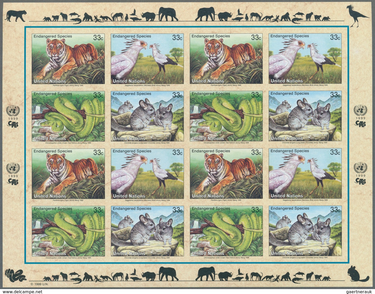 Thematik: Tiere, Fauna / Animals, Fauna: 1990, Endangered Species 33c. Tiger, Secretary Bird, Green - Sonstige & Ohne Zuordnung