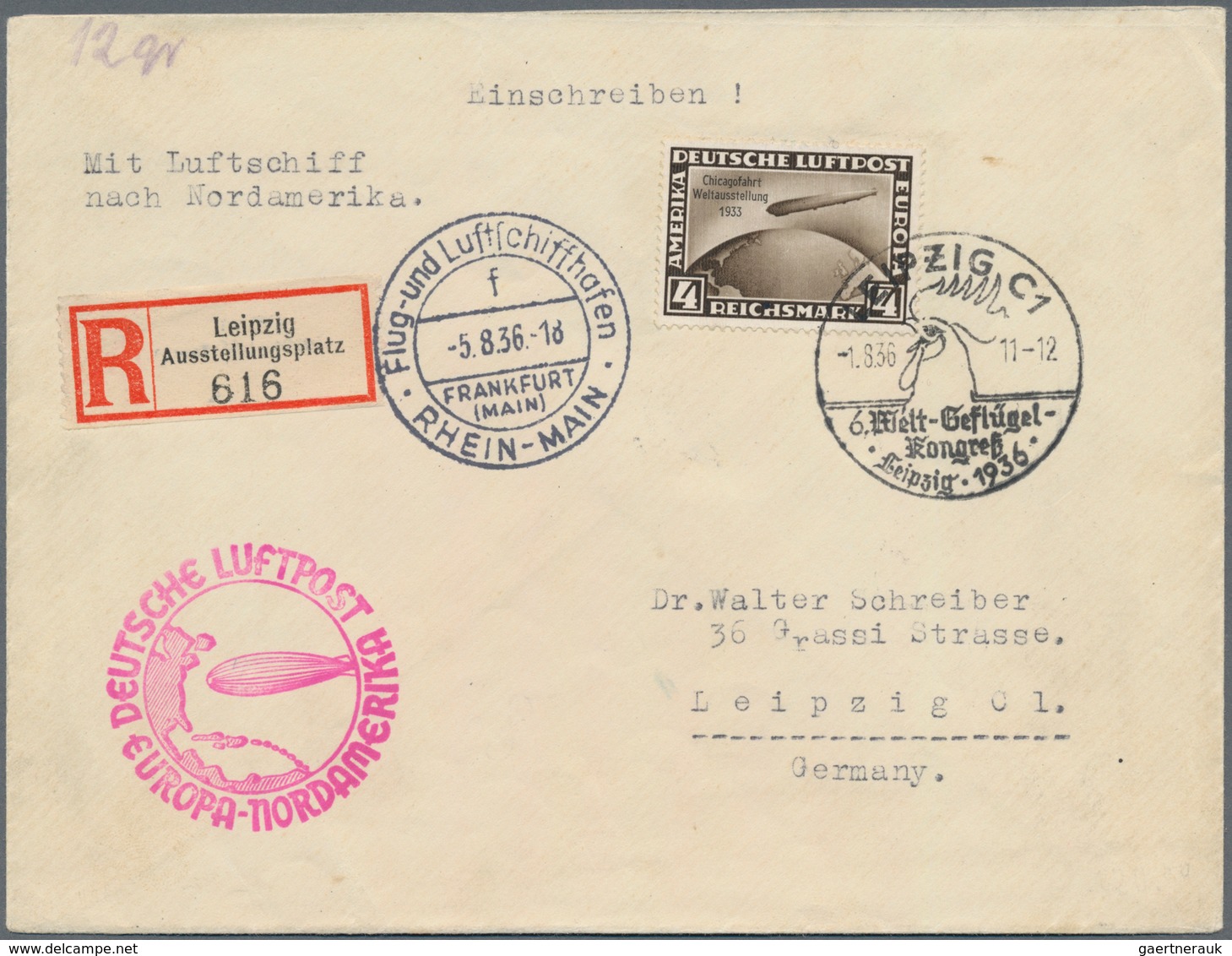 Thematik: Tiere-Hühnervögel / Animals-gallinaceus Birds: 1936, Dt. Reich. Lp-R-Brief Mit SST "Leipzi - Hoendervogels & Fazanten