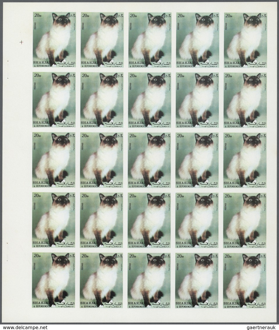 Thematik: Tiere-Katzen / Animals-cats: 1972. Sharjah. Progressive Proof (6 Phases) In Complete Sheet - Domestic Cats