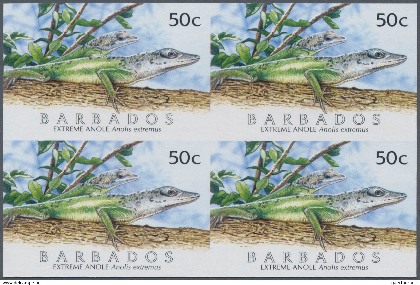 Thematik: Tiere-Reptilien / Animals-reptiles: 2005, Barbados. IMPERFORATE Block Of 4 For The 50c Val - Other & Unclassified