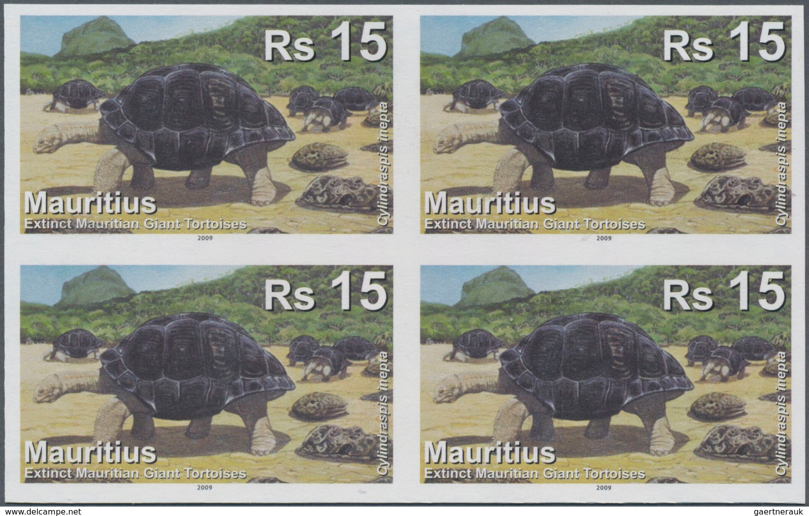 Thematik: Tiere-Schildkröten / Animals-turtles: 2009, Mauritius. IMPERFORATE Block Of 4 For The 15rs - Turtles