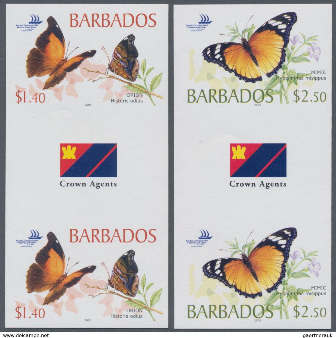 Thematik: Tiere-Schmetterlinge / Animals-butterflies: 2005, Barbados. Complete Set BUTTERFLIES (4 Va - Vlinders