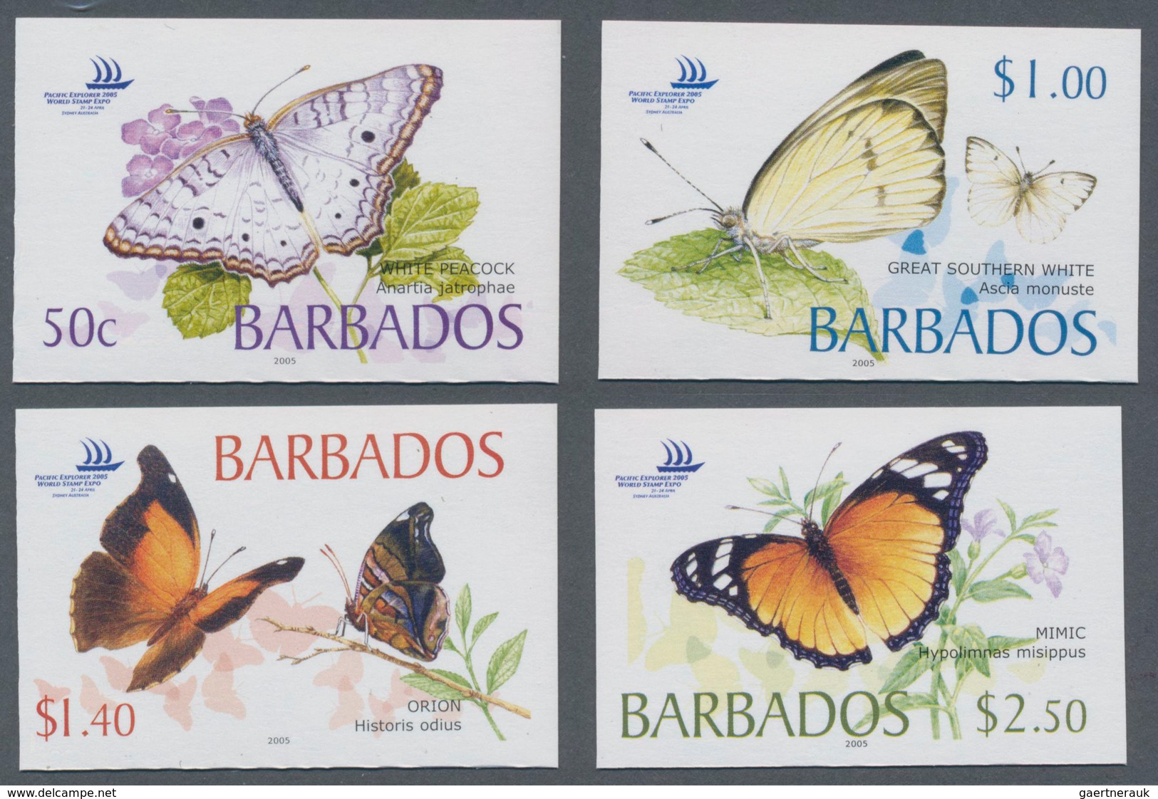 Thematik: Tiere-Schmetterlinge / Animals-butterflies: 2005, Barbados. Complete Set BUTTERFLIES (4 Va - Butterflies