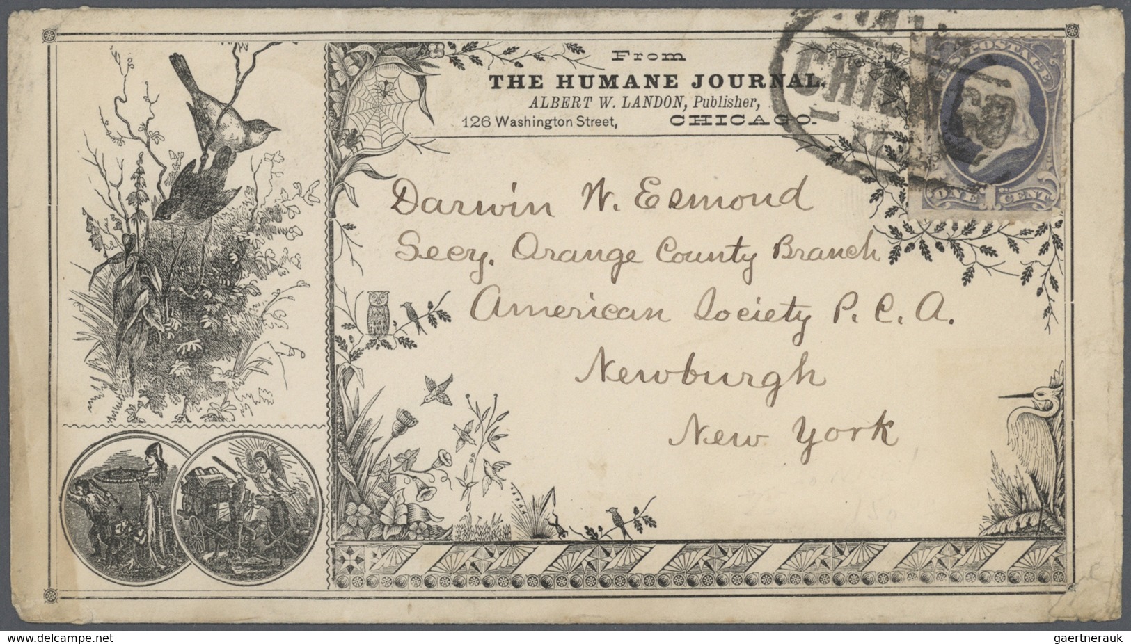 Thematik: Tiere-Vögel / Animals-birds: 1870 (ca.), USA, Illustrated Envelope (few Unobstrusive Imper - Other & Unclassified