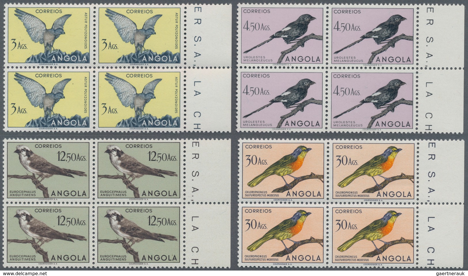 Thematik: Tiere-Vögel / animals-birds: 1951, birds, cpl. set 24 in margin blocks of four, mint never