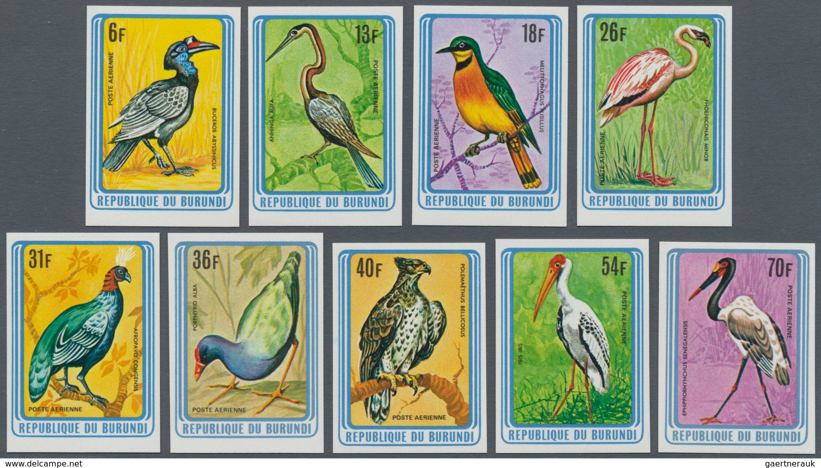 Thematik: Tiere-Vögel / Animals-birds: 1979, BURUNDI: Birds Complete IMPERFORATE Set Of Nine Airmail - Andere & Zonder Classificatie