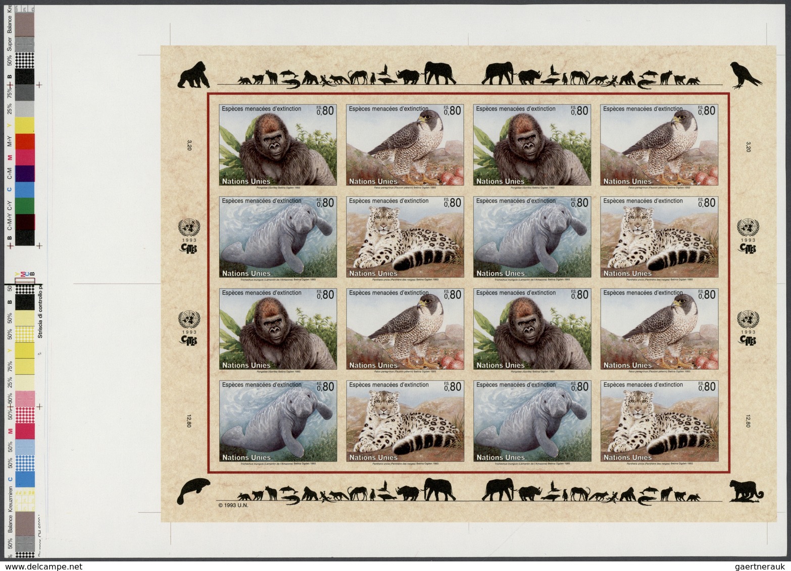 Thematik: Tiere-Vögel / Animals-birds: 1993, UNO Geneva. Imperforate Pane Of 4 Sets Of 4 Showing Gor - Otros & Sin Clasificación