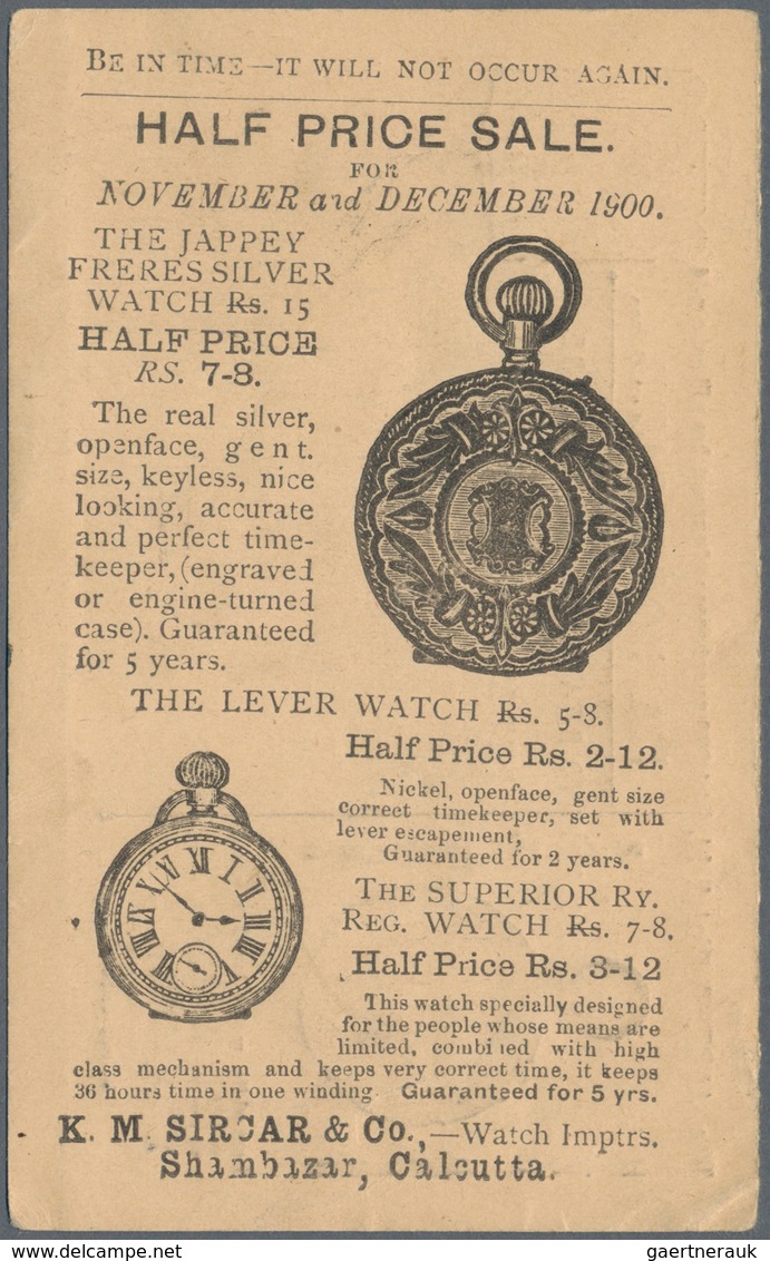 Thematik: Uhren / Clocks: 1900, Stationery Card India "BAGH-BAZAAR CALCUTTA NO 2 00" To Ceylon,with - Horloges