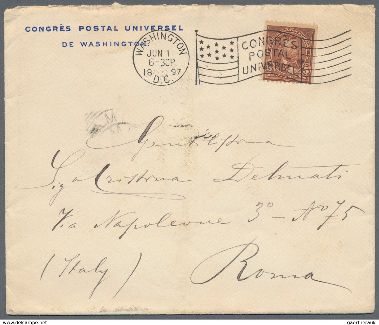 Thematik: UPU / United Postal Union: 1897, USA. Pre-printed Cover "Congres Postal Universel / De Was - U.P.U.