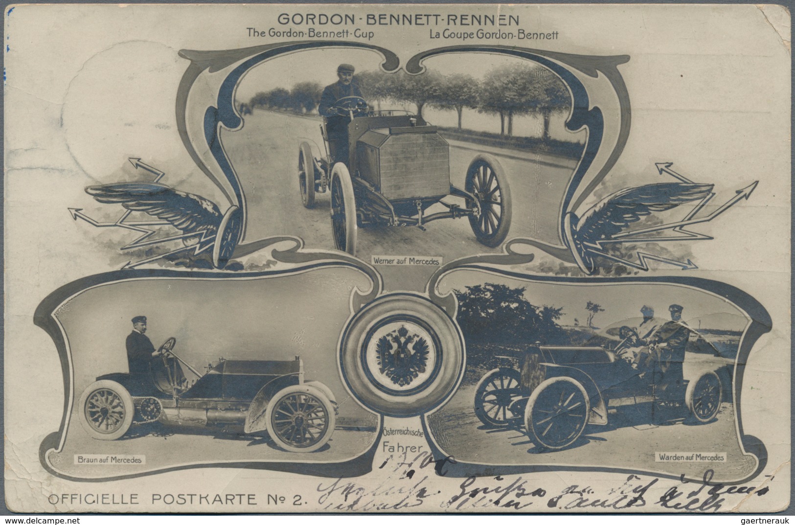 Thematik: Verkehr-Auto / Traffic-car: 1904, German Reich. "Gordon Bennett Race." Official Postcard # - Auto's
