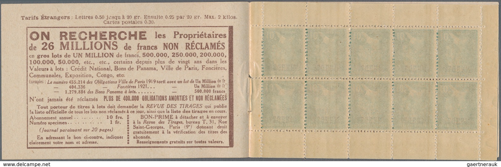 Thematik: Verkehr-Auto / Traffic-car: 1924, Algeria. Stamp Booklet 10c Pasteur Algerie (S.49) With I - Auto's